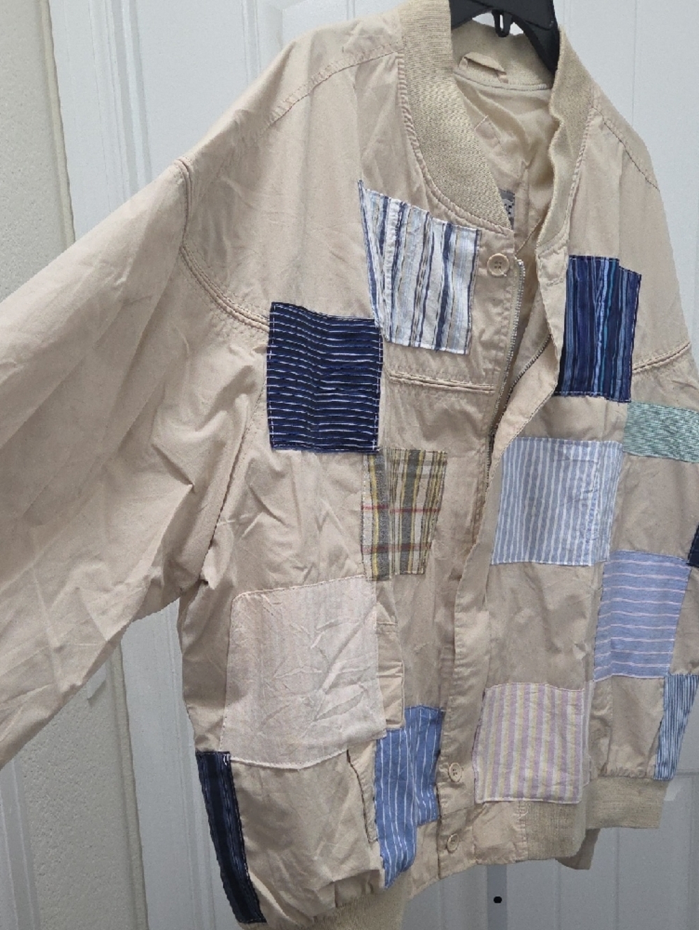 Beige Patchwork Bomber Jacket - - Picture 2 of 4